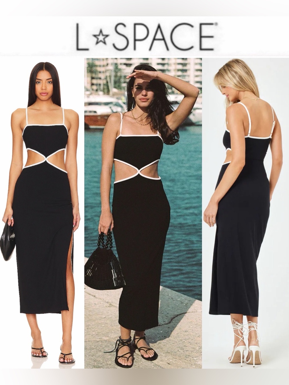 L*SPACE LIBRA DRESS - BLACK/CREAM MIDI CUTOUT XS NWT